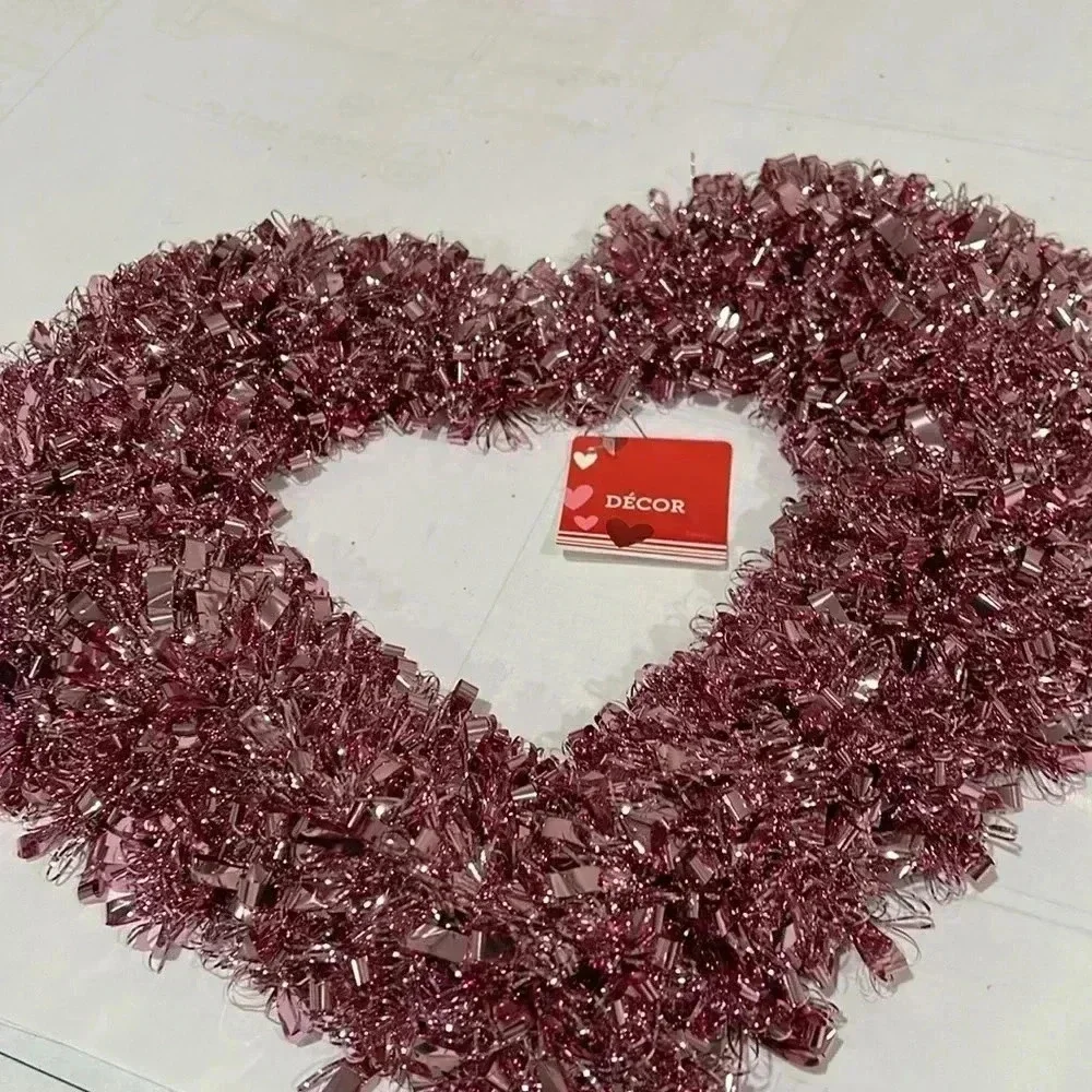 14” Pink Tinsel Heart